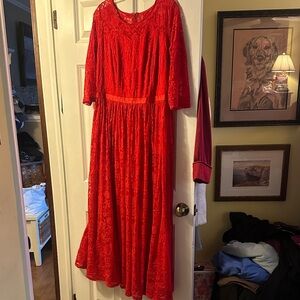 Chic Long Sleeve Red Lace Dress